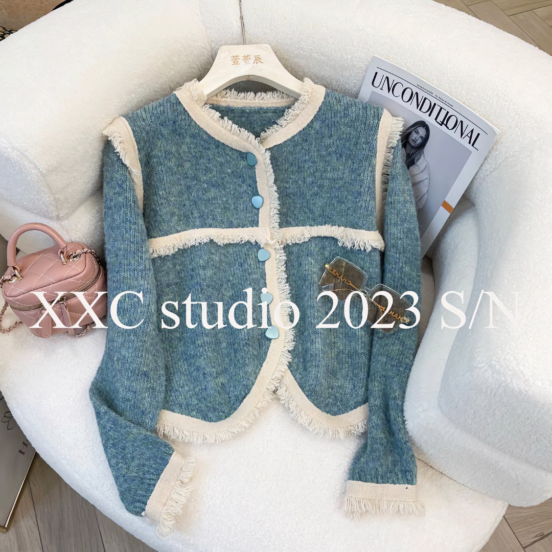 【罗莎美人】早春法式小香风气质设计感上衣小众毛衣小开衫女#1108