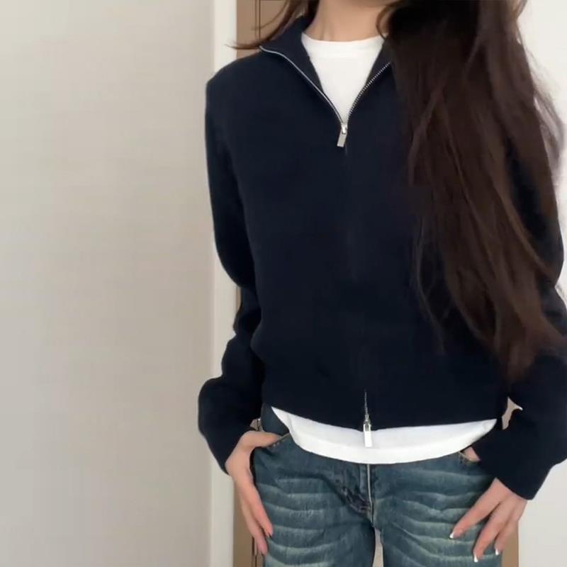 美式复古设计感小众针织开衫早秋外搭修身毛衣外套长袖上衣女