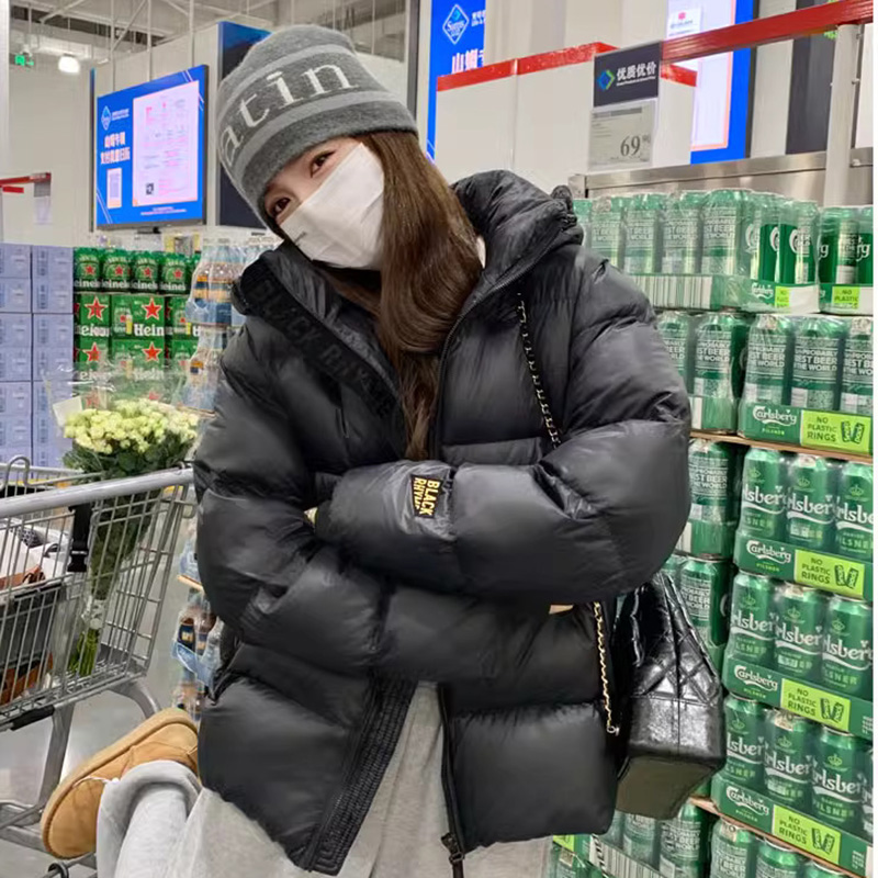 力推黑J短款！冬季外套加厚韩版羽绒服女保暖烫金百搭连帽