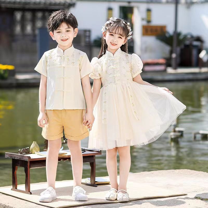 儿童中国风演出服男女童六一大合唱班服汉服表演服民国学生舞蹈hs