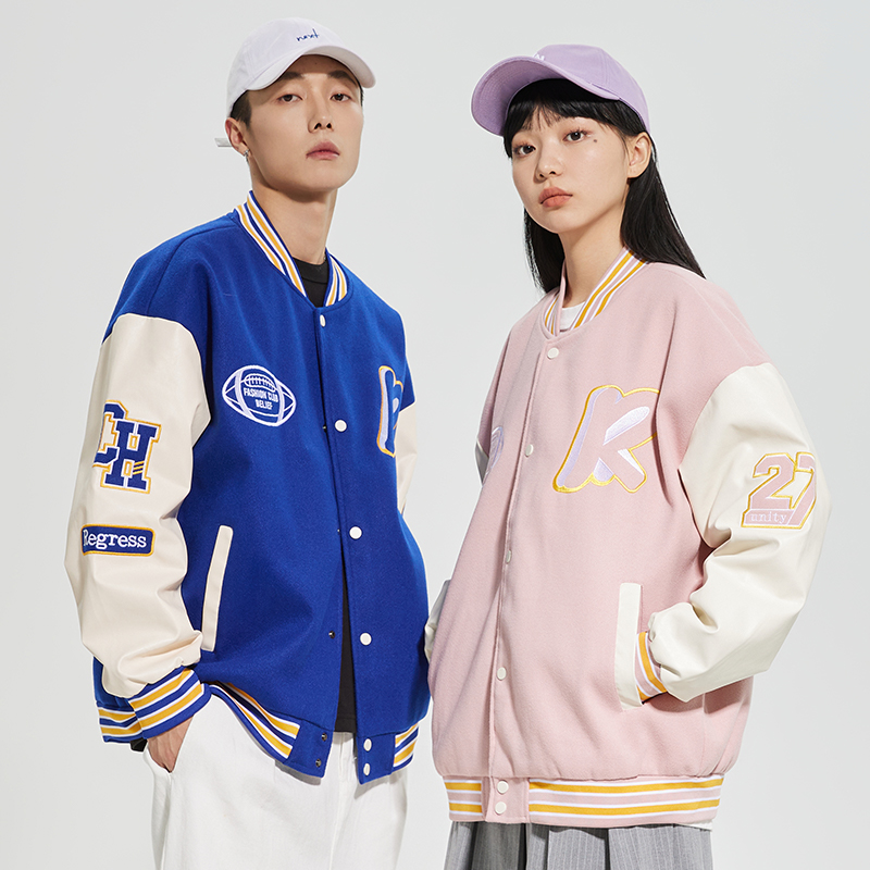 迈特优糖果色情侣款oversize棒球服外套搭宽松夹克zz XH