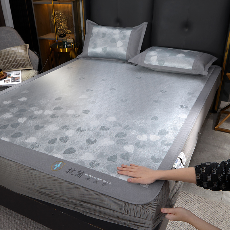 水星家纺2023优雅冰丝席凉席床笠防滑固定全包床垫款透气夏日凉感