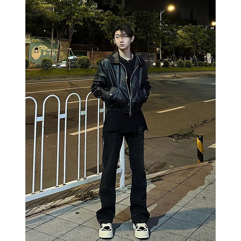 黑色牛仔裤男款弹力秋冬美式穿搭ootd休闲裤子显瘦直筒vibe微喇裤