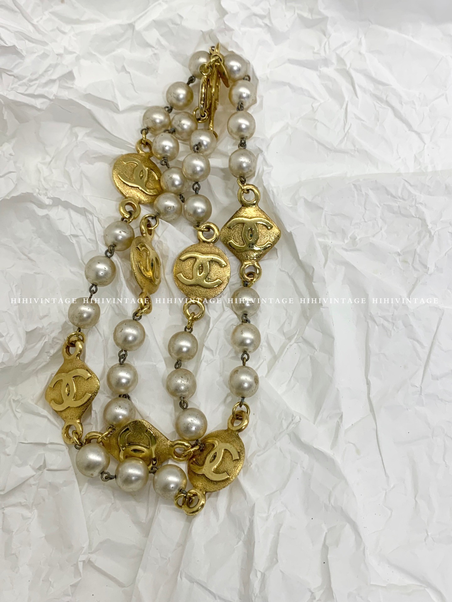 95新  HIHI精选/Chanel 珍珠圆形菱形金币长项链/5686652