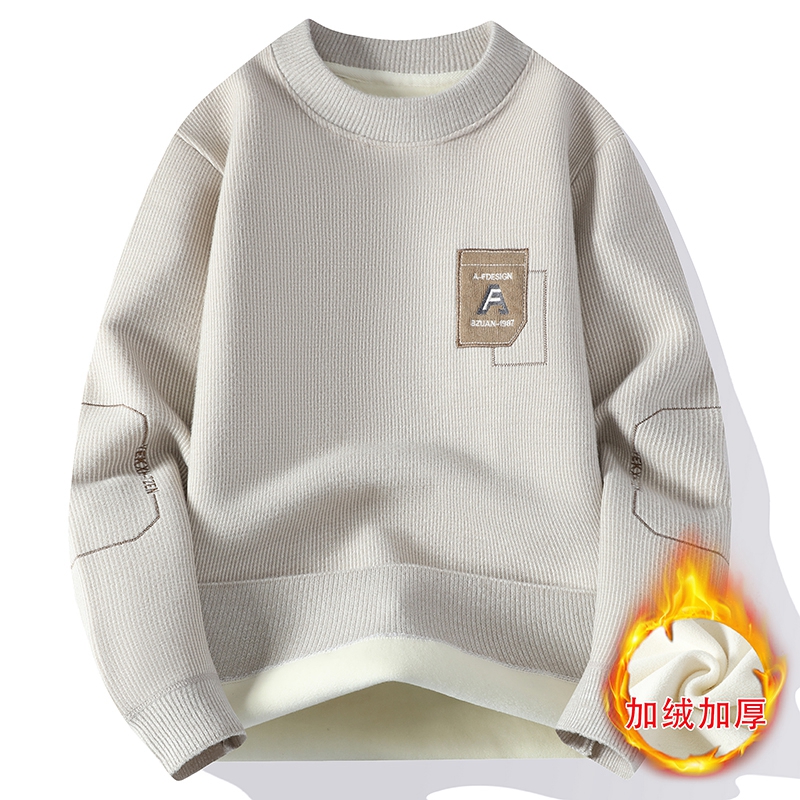 高品质一体绒加绒加厚男士毛衣冬季半高领休闲保暖线衣打底针织衫