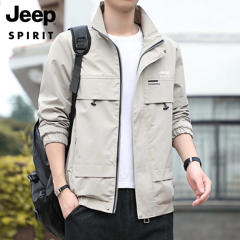 JEEP正品男装行政夹克商务休闲春秋外套百搭立领轻奢通勤上衣长袖