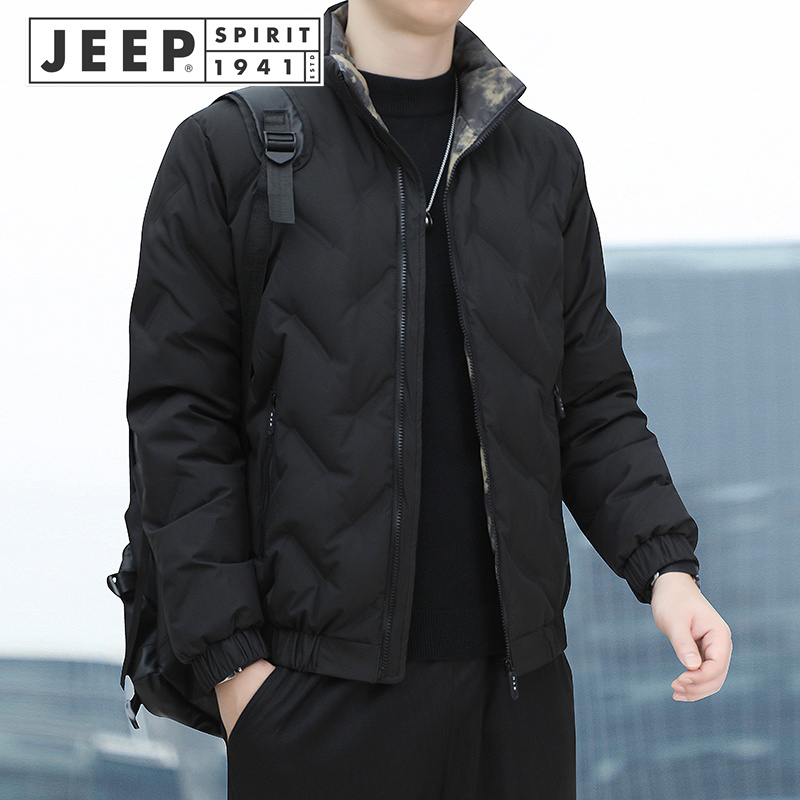 jeep羽绒服男士秋冬季灰鸭绒保暖立领外套2023年新款中青年羽绒衣