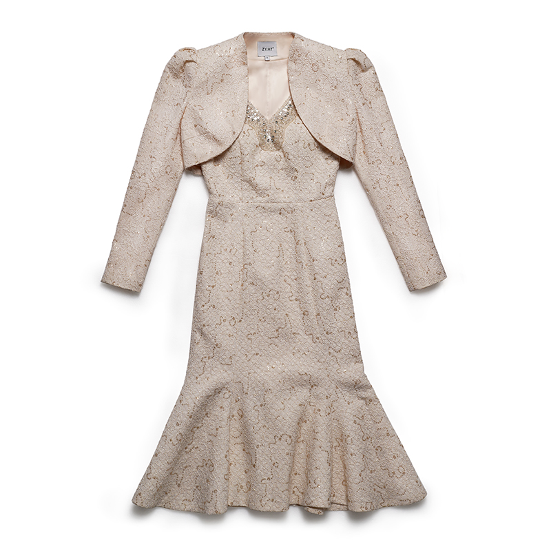 70099/70100法式时尚套装蕾丝碎花显瘦气质长袖复古收腰修身优雅