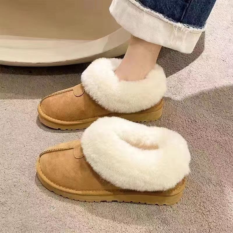 短筒雪地靴2023年新款软皮加厚时尚防滑软底女保暖情侣两穿毛毛鞋