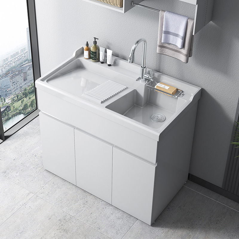 (spz)四代不锈钢阳台洗衣柜定制带搓板一体洗衣池槽台伴侣洗衣柜