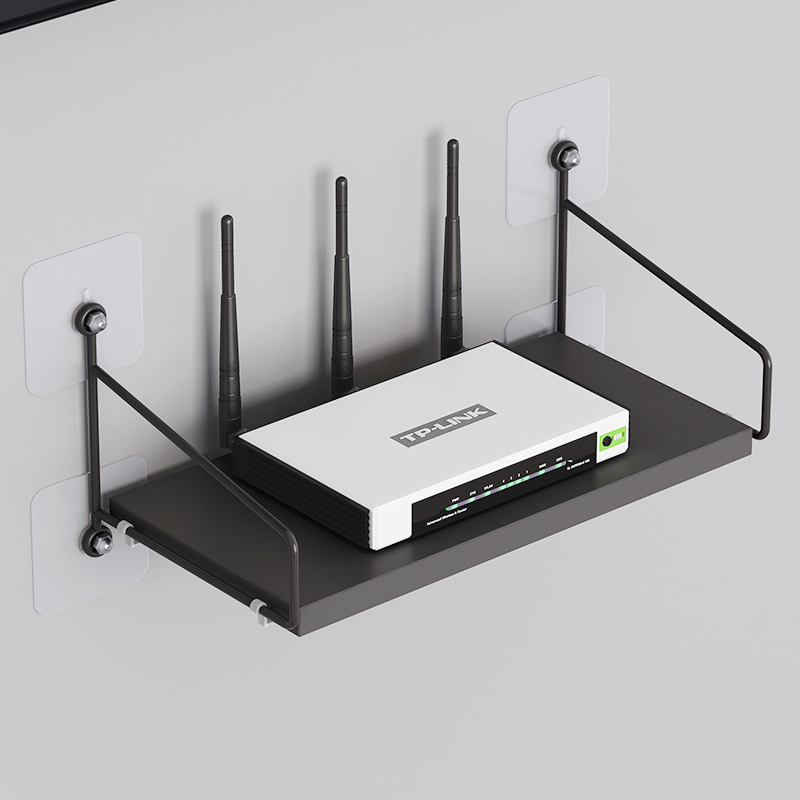 路由器墙上置物架客厅机顶盒卧室放wifi收纳盒免打孔一字隔板壁挂
