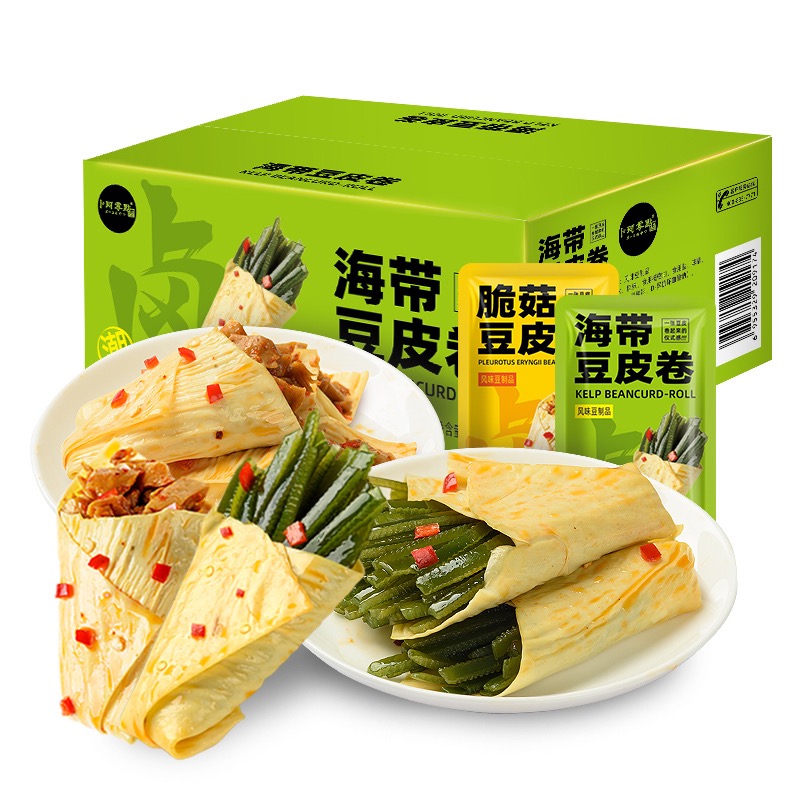 珂脆菇海带夹心豆皮卷素肉素牛排麻辣烧烤风味豆制品即食零食0g笋