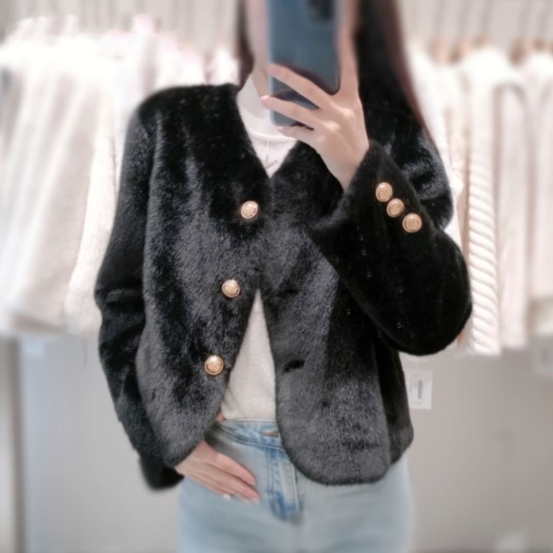 【特价不支持退换】高级感小金扣水貂毛小香风外套女短2023冬季新款
