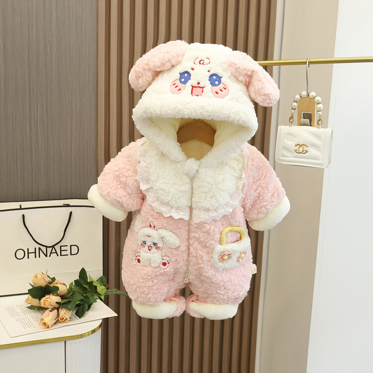儿童新生儿宝宝连帽幼儿加厚加绒保暖冬季婴儿厚棉衣