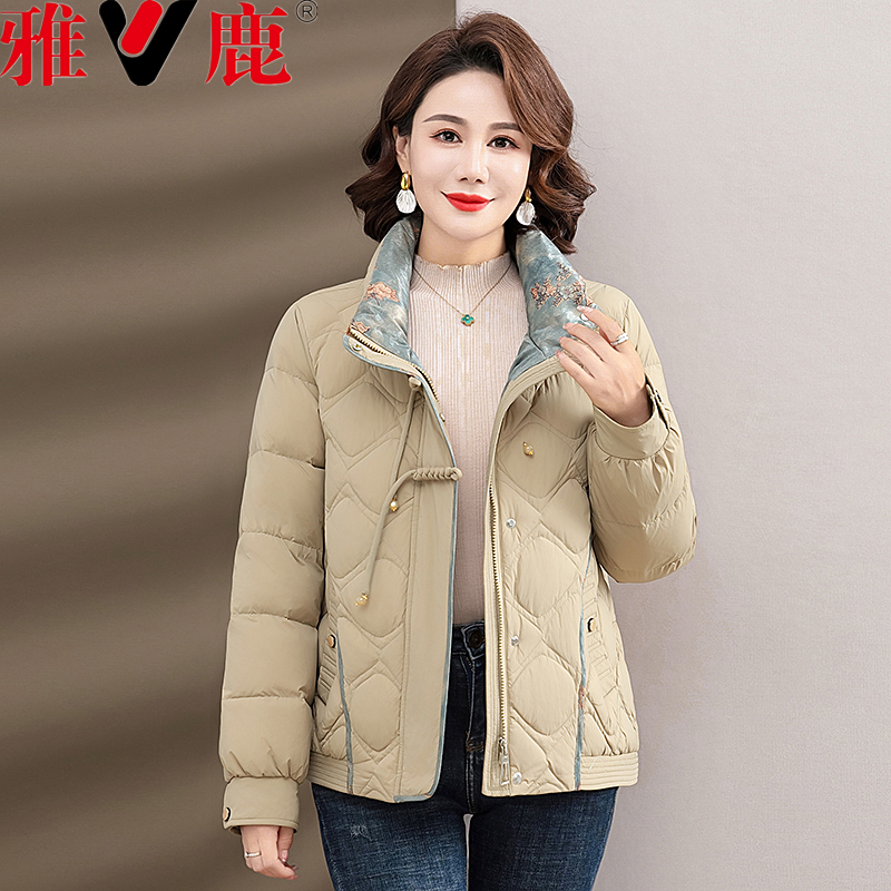 V/雅鹿2023新款中老年妈妈装羽绒服遮肉显瘦加厚奶奶冬装保暖外套