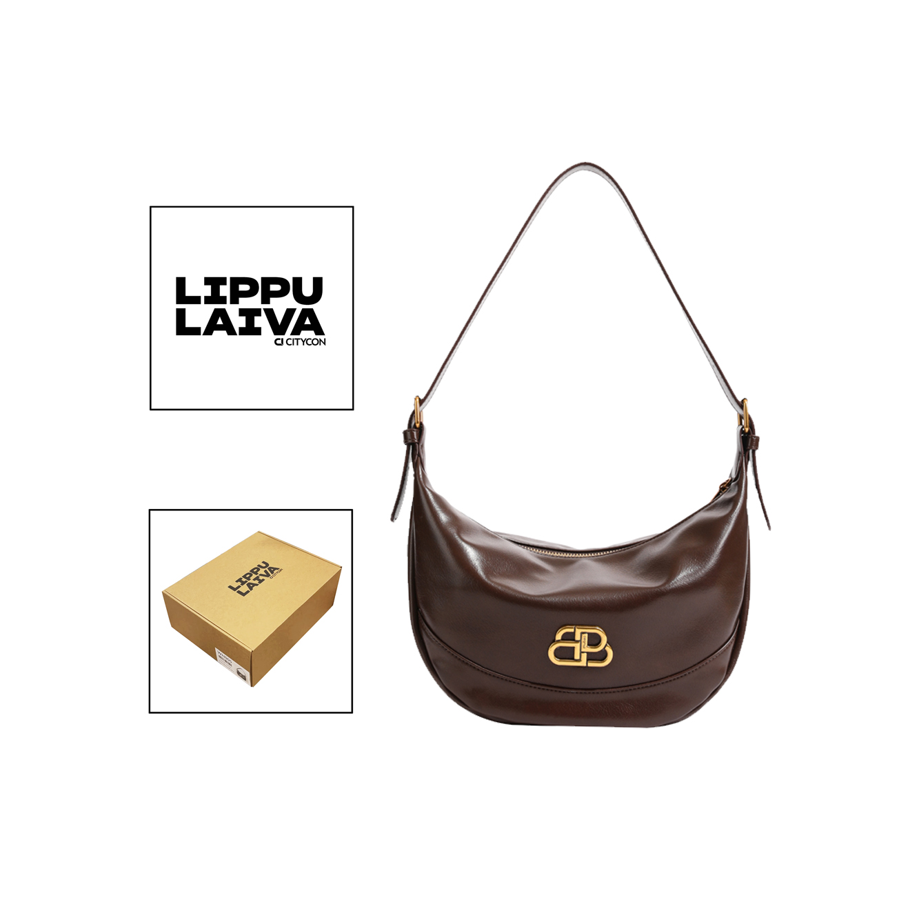 【带礼盒】LIPPULAIVA2023新款高级感时尚百搭单肩饺子包(Q-78）咖