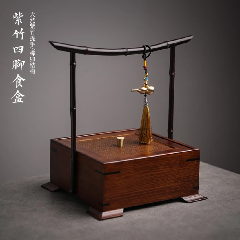 紫竹食盒手提箱野餐蓝水果茶点盘茶具收纳筐文玩首饰盒