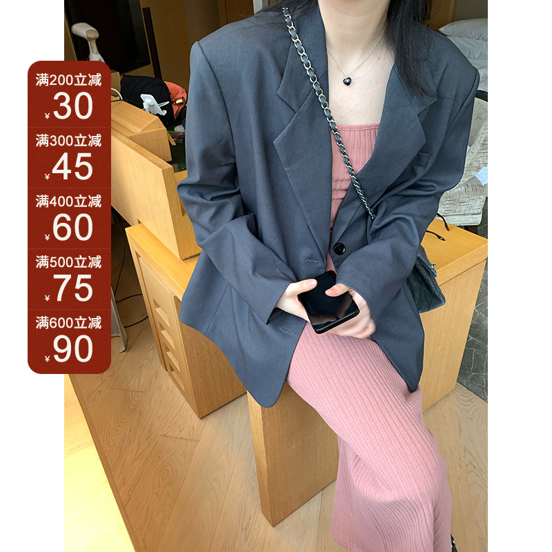 王少女的店【现现】灰色西装外套宽松通勤西服外套 A06136S33