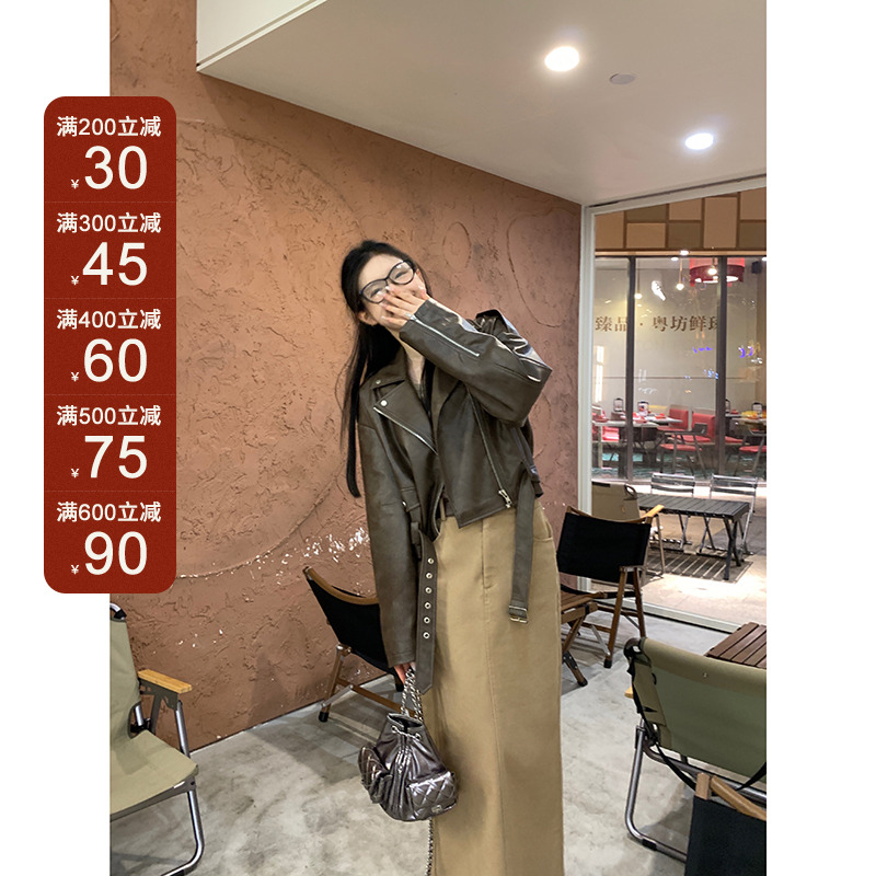 王少女的店卡其色直筒半身裙韩版显瘦包臀长裙 B07648S33
