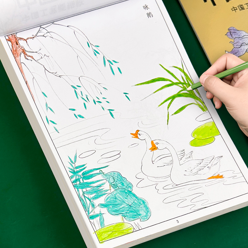 儿童中国画白描临摹画入门到精通国画练习册小学生控笔练习涂色本