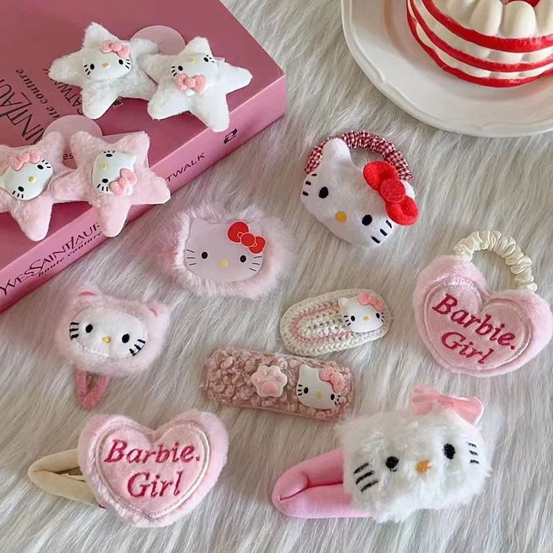 12件套~秋冬可爱毛绒Hellokitty猫发夹刘海夹KT猫发绳侧边夹发卡