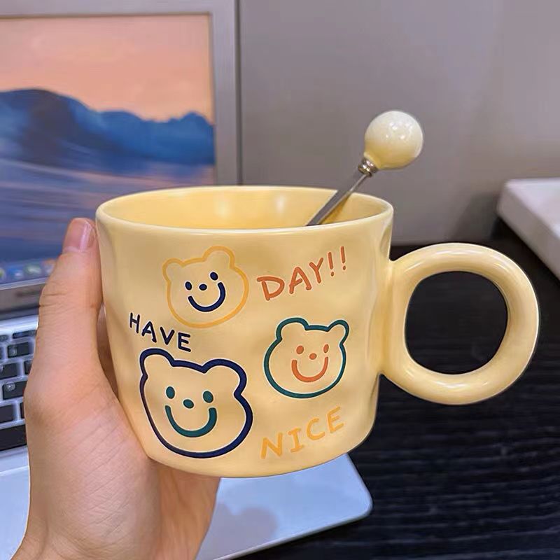 奶fufu网红可爱陶瓷马克杯带勺子少女心高颜值情侣咖啡牛奶喝水杯