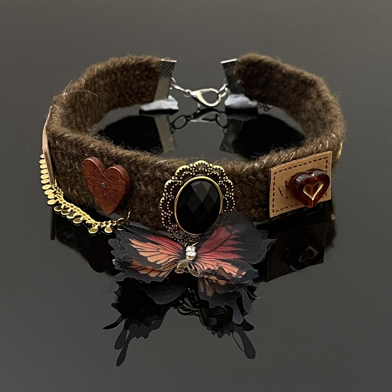 合金布艺项链 X2842-1锆石蝴蝶气质时尚时尚百搭法式简约咖色项链