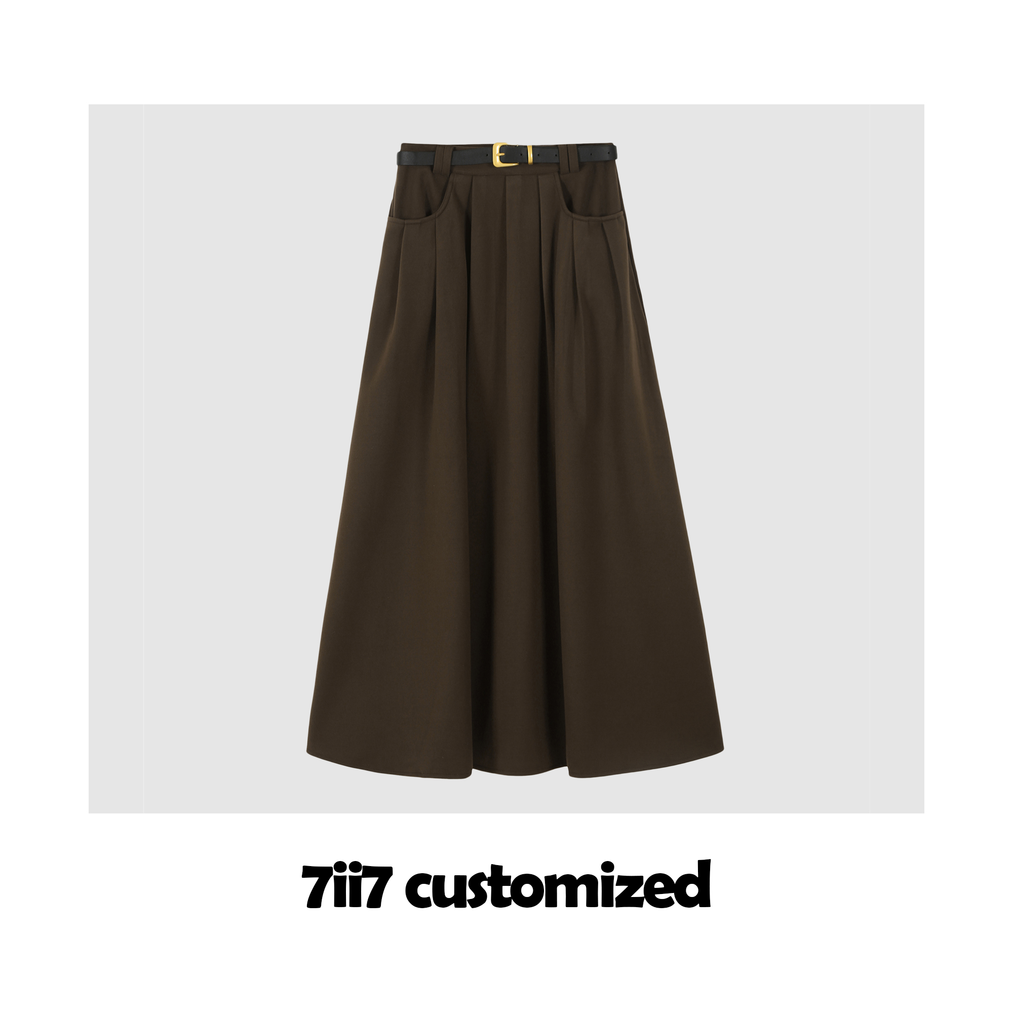 （7ii7）”梨形必入“A字显瘦毛呢料气质伞裙百搭高腰半身裙9853