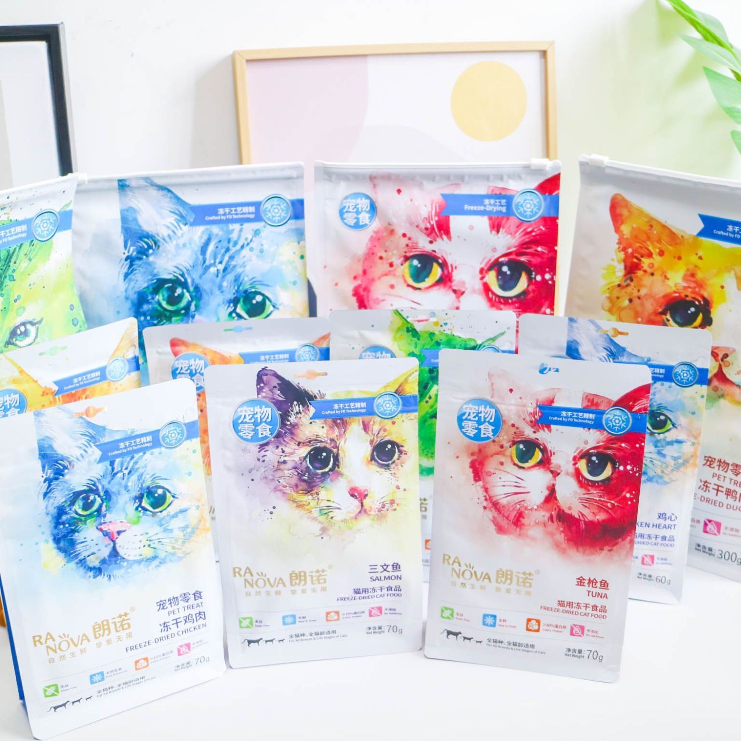 朗诺冻干奖励猫咪零食鸡肉鸭肉牛肉成猫幼猫宠物食品营养纯肉冻干