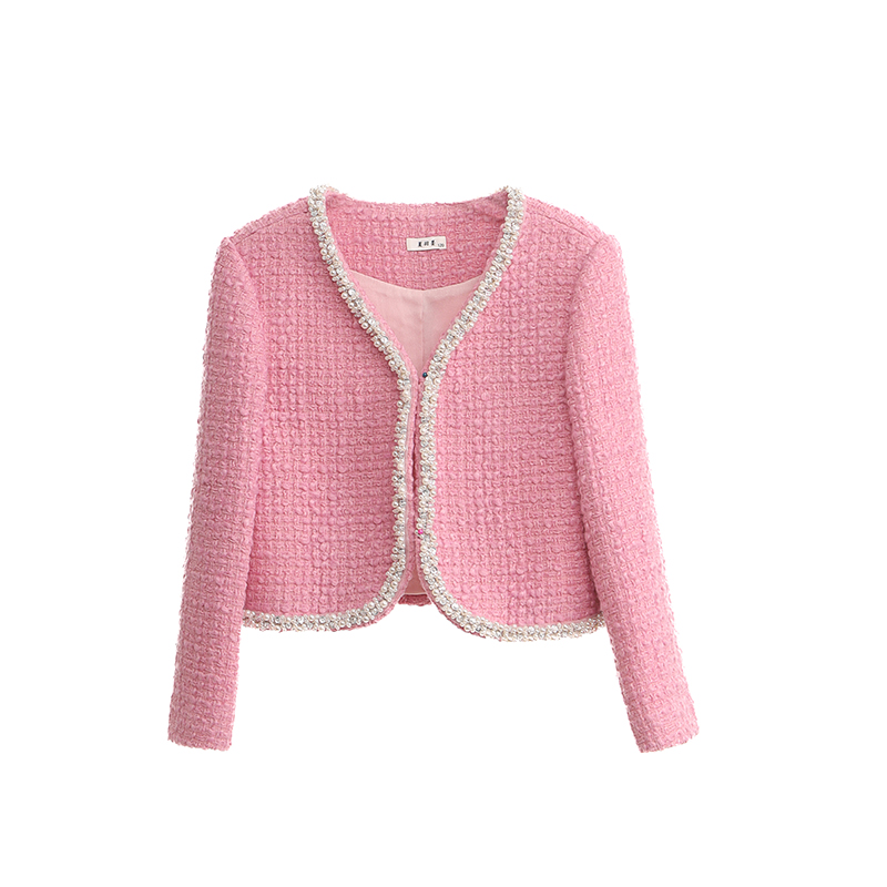 夏羽墨女童秋冬新款粉色气质名媛小香风长袖短款修身时尚百搭套装