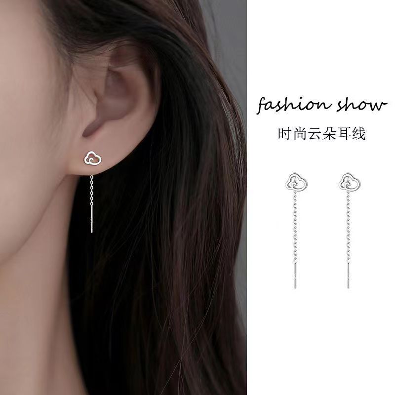 925银耳饰 云朵耳线女2023年新款潮小众气质流苏短款古风耳链耳饰