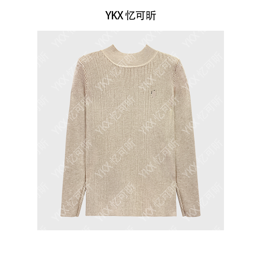 7446秋冬新款加绒加厚半高领长袖针织衫时尚保暖修身纯色打底上衣