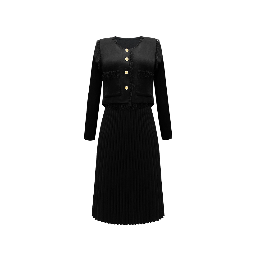 2982秋冬新款小香风高级感时尚名媛气质连衣裙小马甲两件套优雅