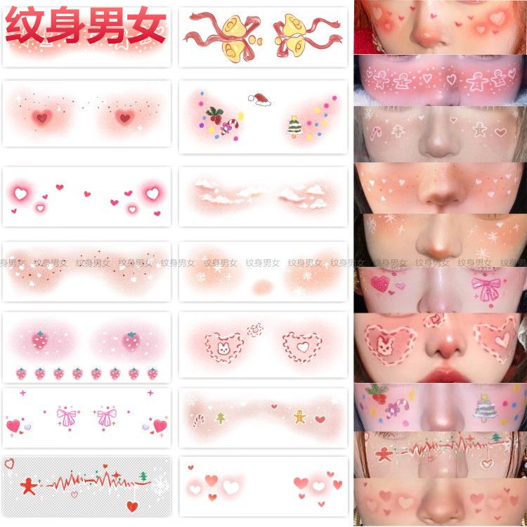 圣诞节纹身贴 可爱 腮红爱心圣诞妆扮  甜美小鹿姜饼人妆容  防水
