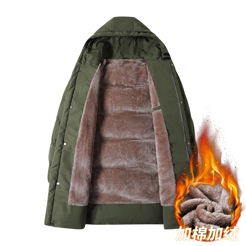 中长款棉衣男士冬季2023新款军大衣工装连帽保暖加绒面包晋江棉服