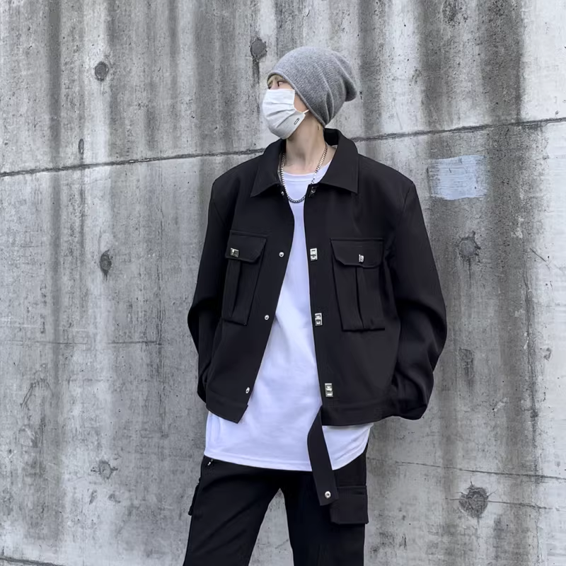黑色外套男士春秋季2024新款潮牌高街休闲工装痞帅夹克男生上衣服