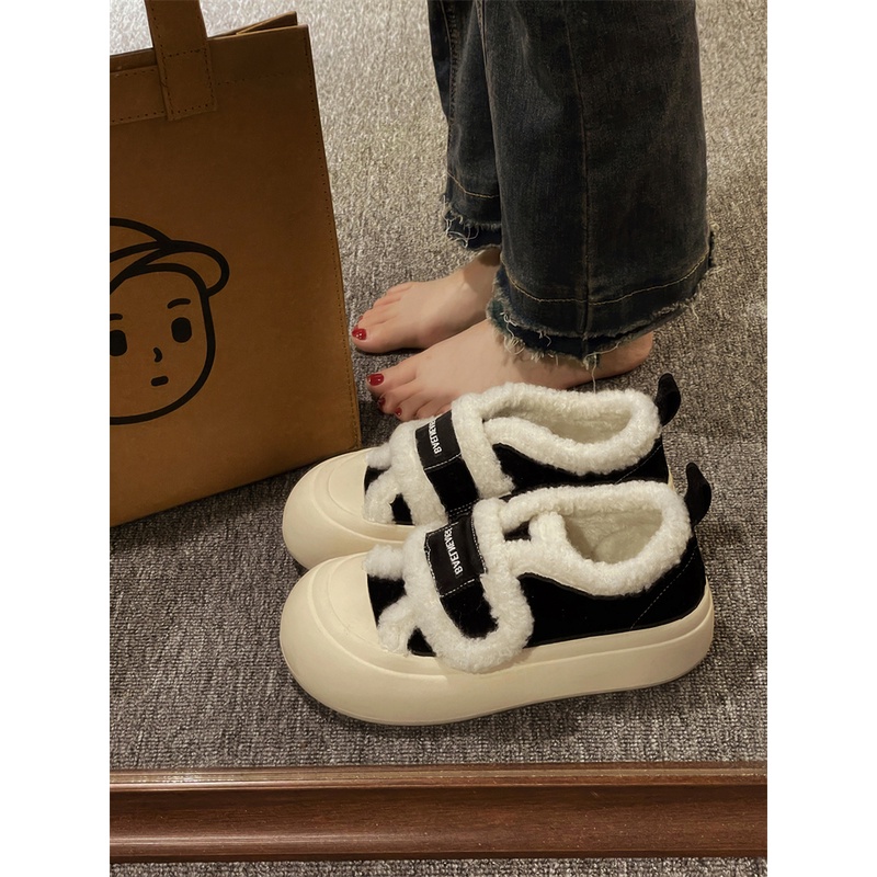 回力潮品奶呼呼小白鞋女23年秋季新款加绒保暖棉鞋厚底松糕板鞋潮