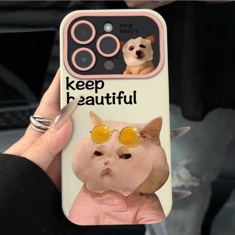 可爱面膜猫咪苹果15promax手机壳iphone14大视窗13/11防摔12全包