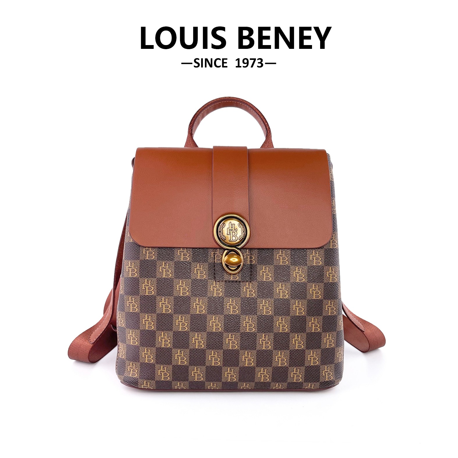 Louis Beney【唐老板专属】轻奢复古20223经典百搭棋盘格女士双肩包