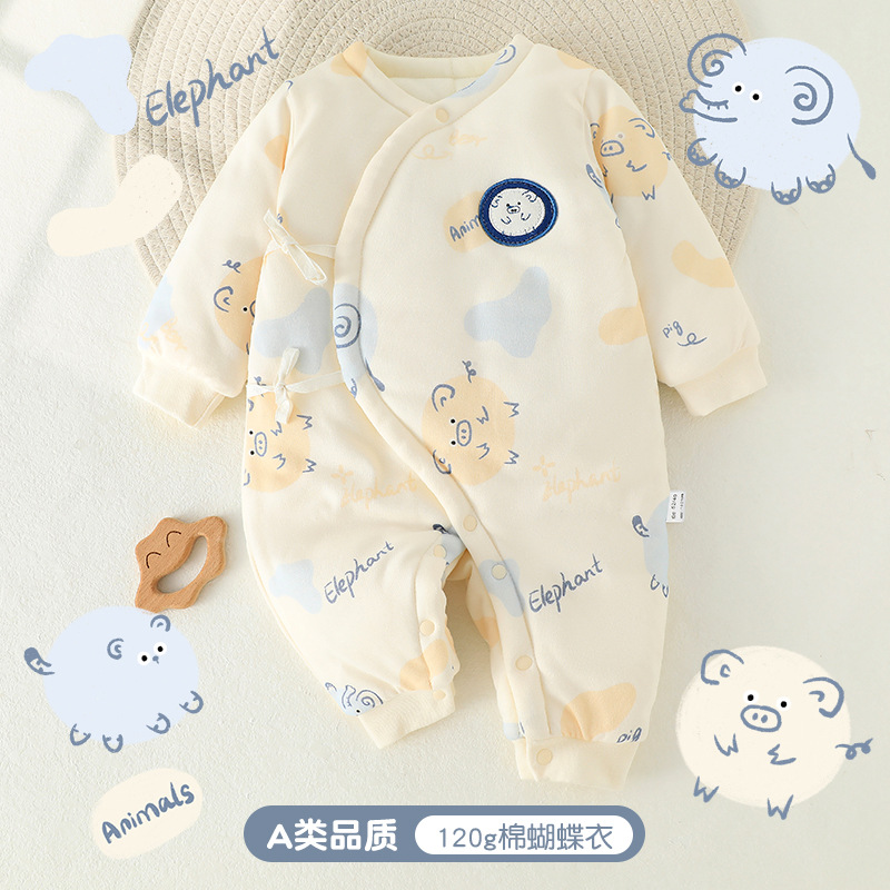 冬季婴儿秋冬衣服外出爬服哈衣120g连体衣保暖新生儿加厚冬款香蕉