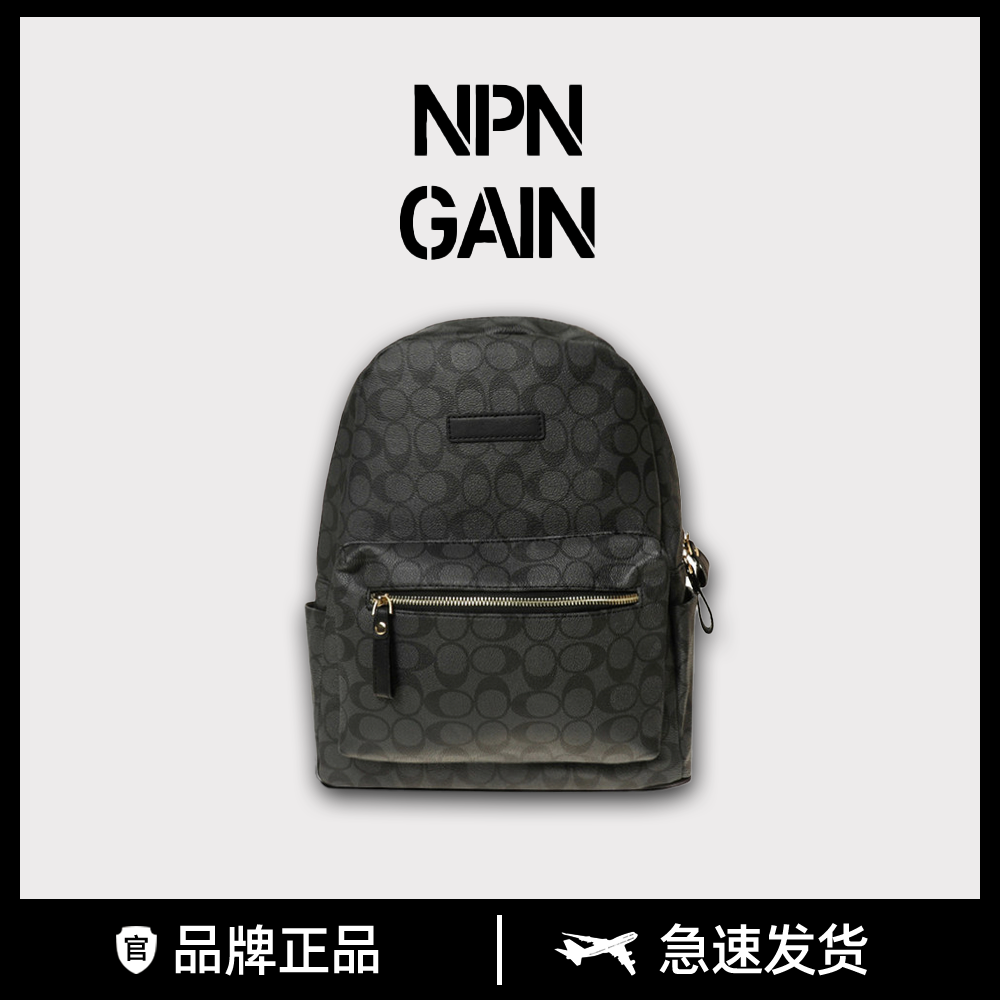 全新未使用  NPNGAIN 小众轻奢黑色印花大容量潮流时尚男士双肩包