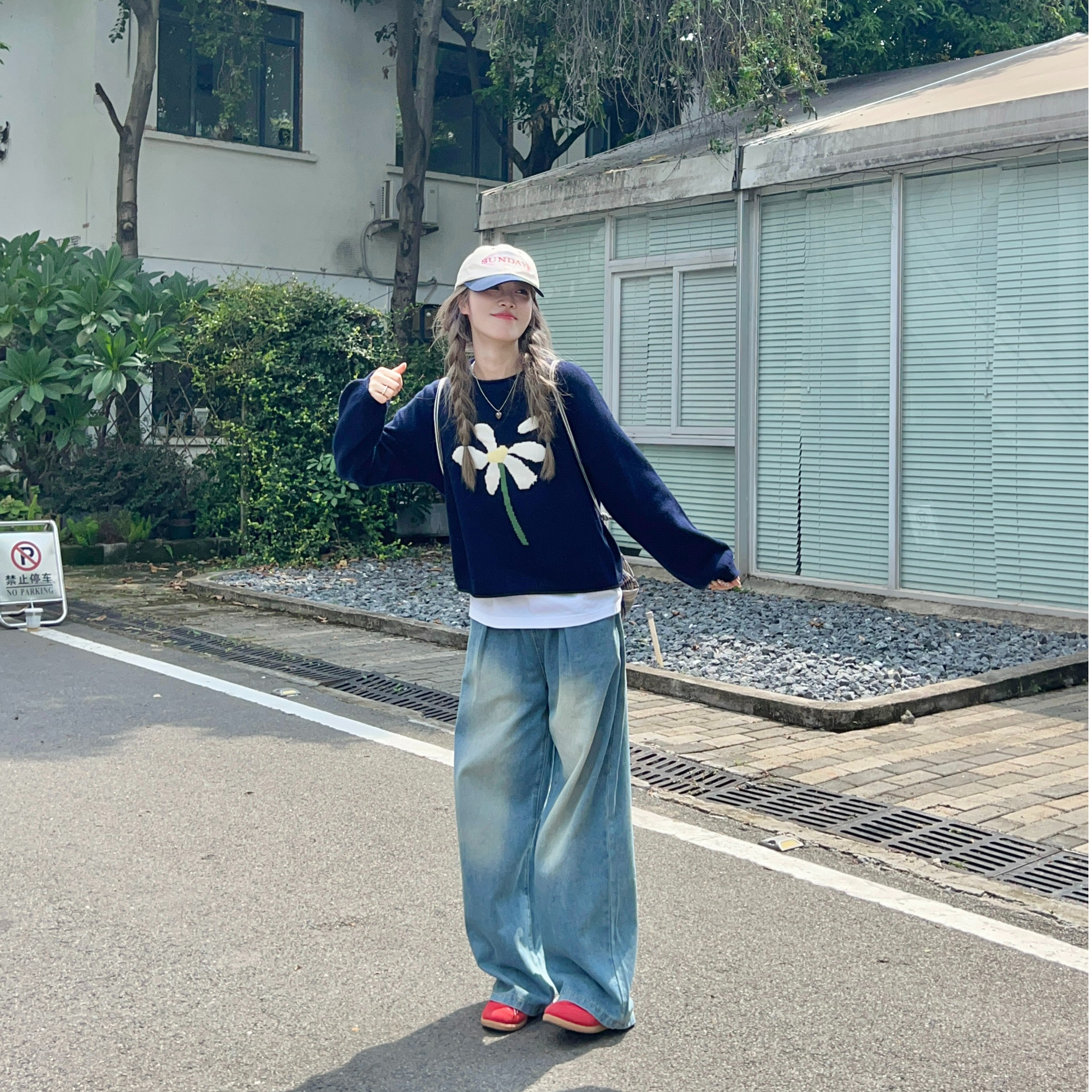 早秋设计显瘦高级百搭小众高腰牛仔阔腿裤老爹裤H07752LV33