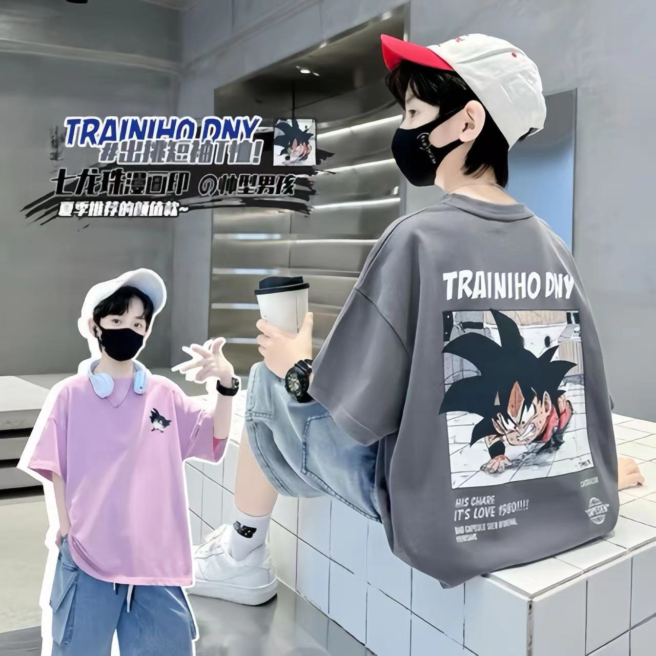 2024夏季儿童短袖T桖 时尚休闲百搭宽松印花圆领韩版潮流短袖中性