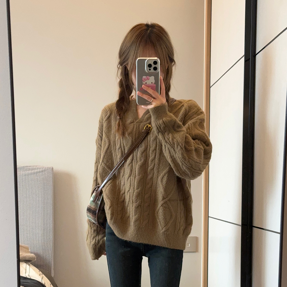 【XW-HOME】秋冬百搭韩版针织套头气质连帽时尚复古圆领高领厚毛衣