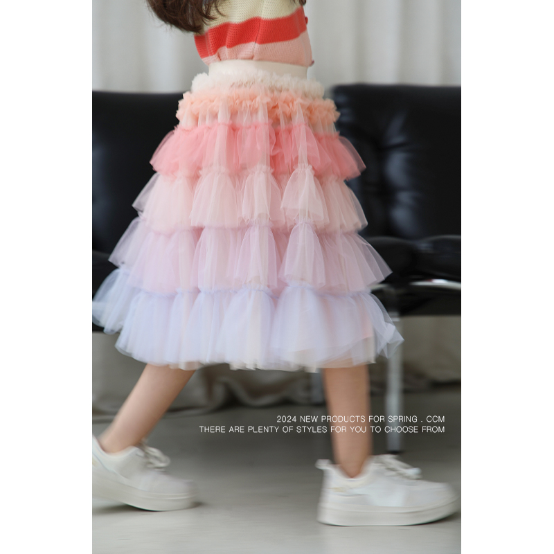 辰辰妈【马卡龙】六色渐变荷叶网纱半身裙 5663D汉服