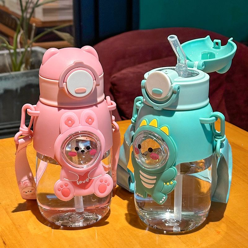 趣味卡通软萌动物弹跳吸管塑料杯可爱幼儿园儿童学生少女清新水杯