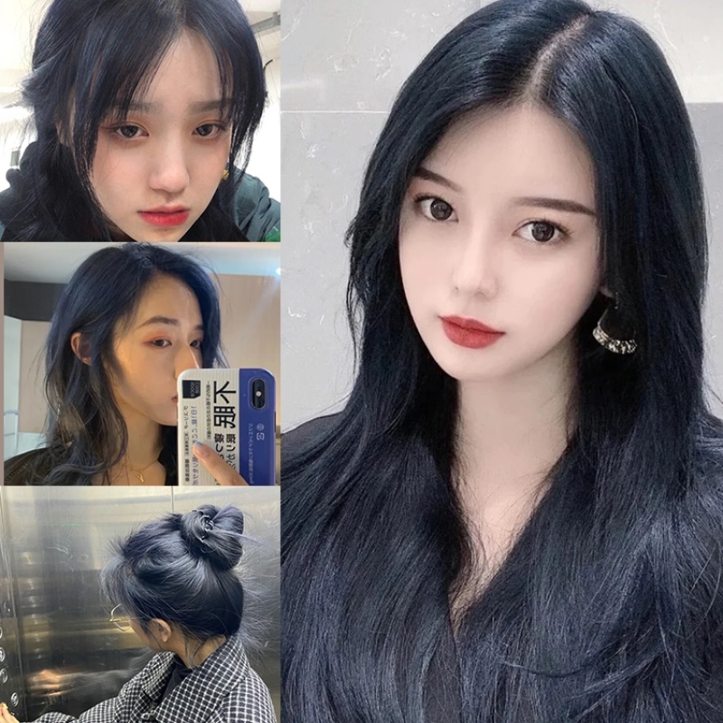 蓝黑色染发剂膏2023显白流行色黑蓝紫色蓝莓色黑茶色女免漂植物纯