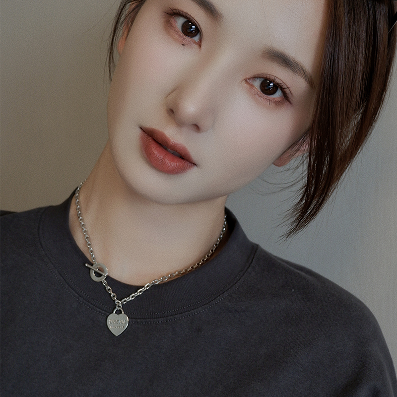STUNNING MOMO 合金项链 嘻哈中性桃心吊坠OT链条项链气质粗链条