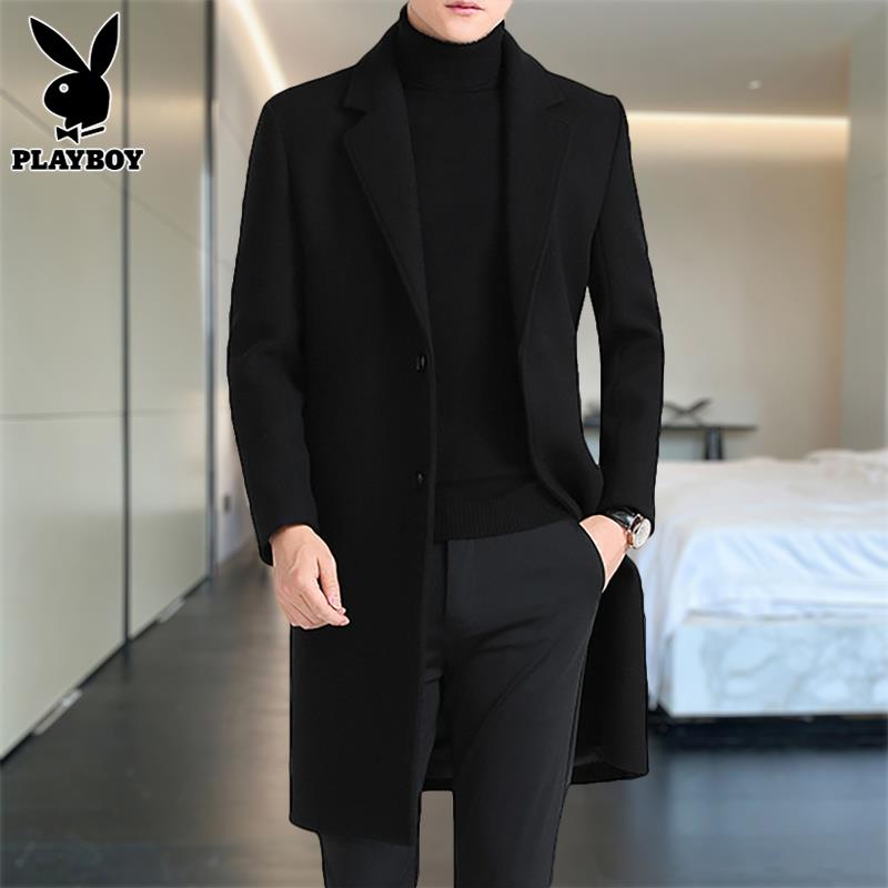 PLAYBOY中长款羊毛呢子男外套潮流高级感西装领男士毛呢秋冬男装