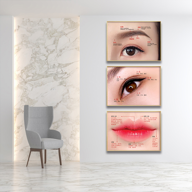 ·素描眉眼唇挂画美容院纹绣眉毛图片广告宣传墙壁装饰画半永久海